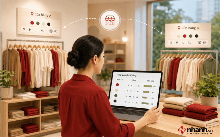 Quản lý màu size và tồn kho nhiều cửa hàng