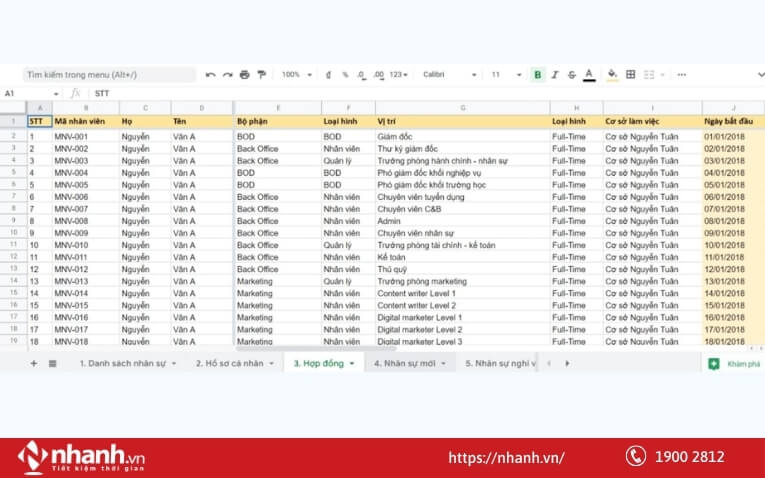 Quản lý nhân sự bằng Excel