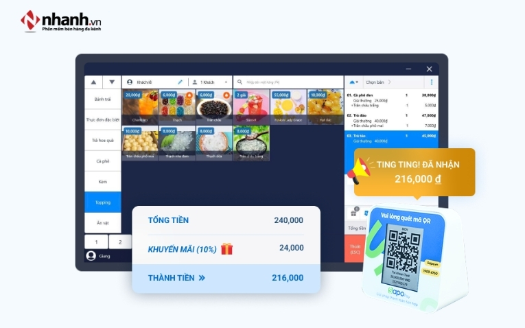 Order, tính tiền, thanh toán trên phần mềm Sapo