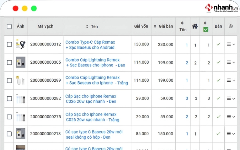 Tính năng quản lý sản phẩm trên phần mềm