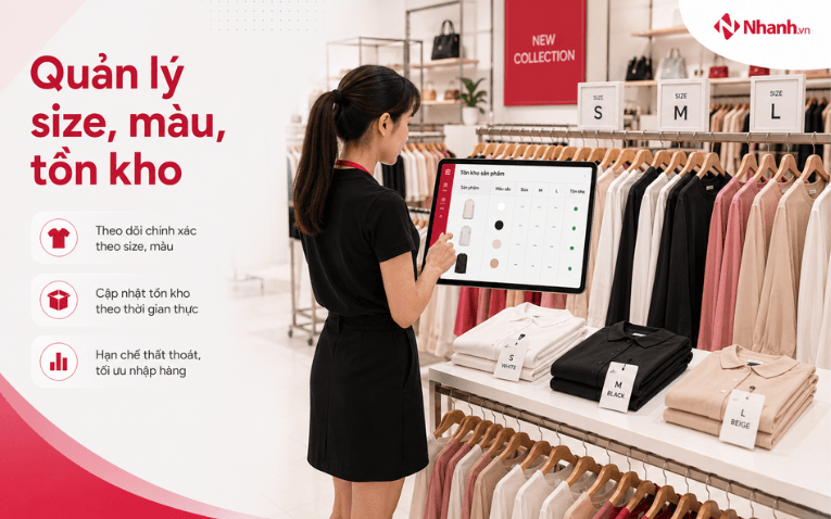 Quản lý size, màu, tồn kho