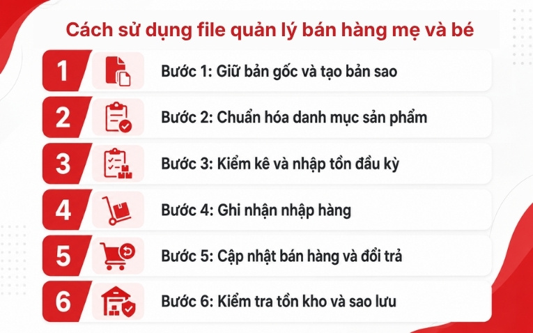 Cách sử dụng file quản lý bán hàng mẹ và bé