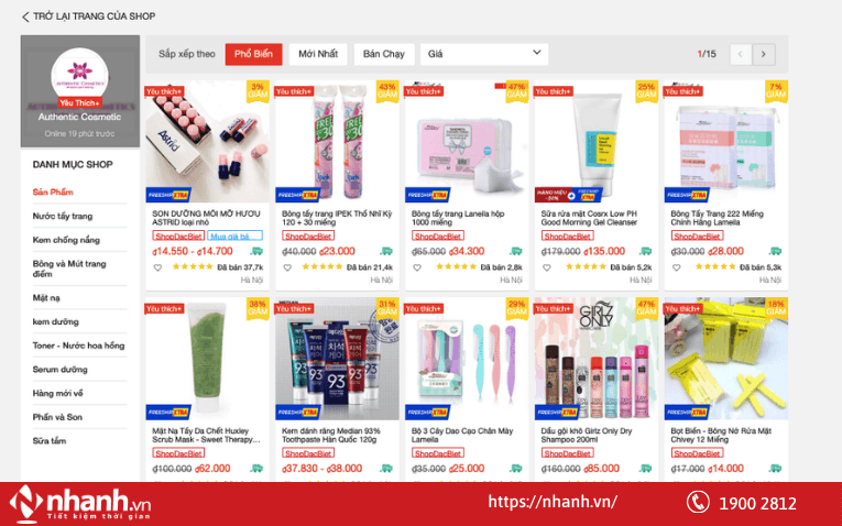 Shop mỹ phẩm trên Shopee