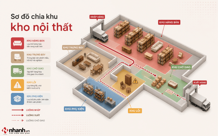 Sơ đồ chia khu vực lưu hàng trong kho nội thất