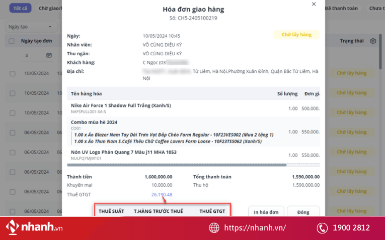 Số tiền khách thanh toán trên sàn không khớp với tiền xuất hóa đơn