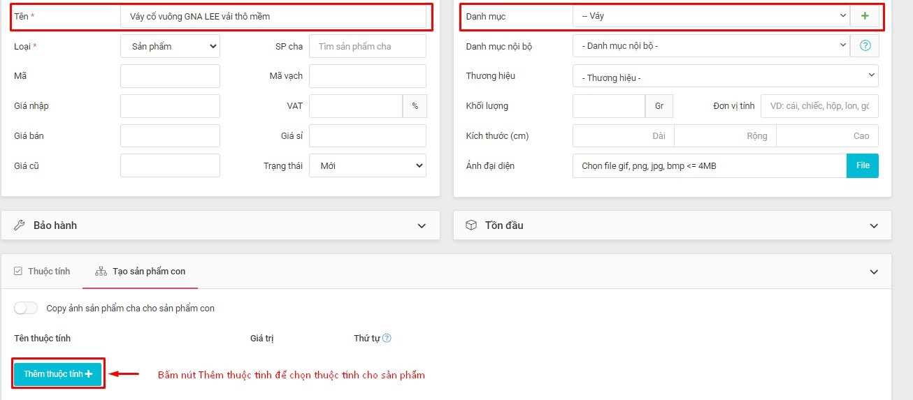 Phần mềm Nhanh.POS giúp lưu và quản lý thuộc tính của sản phẩm