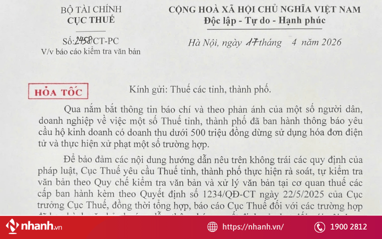 Thu hồi thông báo “hộ dưới 500 triệu tiếp tục xuất hóa đơn là vi phạm pháp luật”