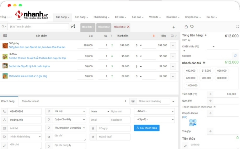 Tính tiền thanh toán tự động trên phần mềm