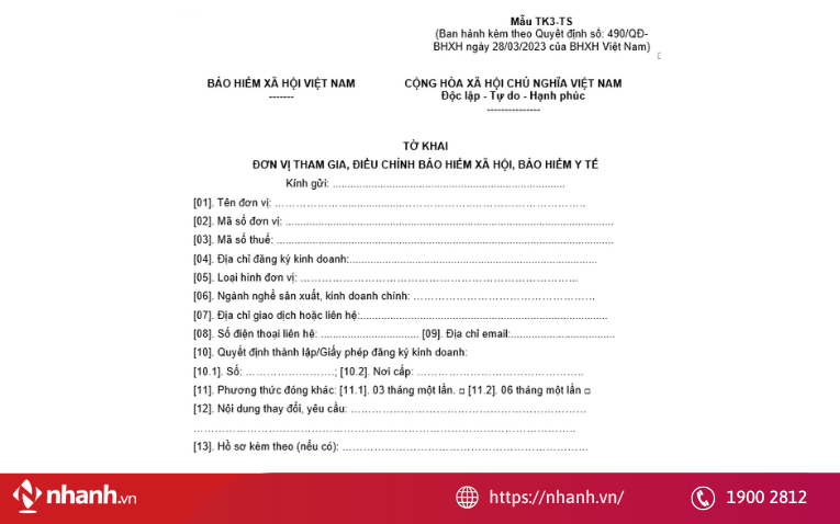 Tờ khai đơn vị tham gia, điều chỉnh thông tin BHXH