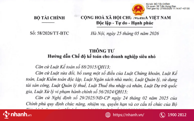 Toàn văn Thông tư 58/2026/TT-BTC cho doanh nghiệp