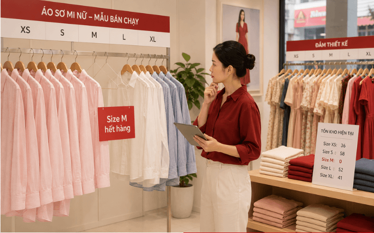 Tồn kho theo size và màu tại shop thời trang