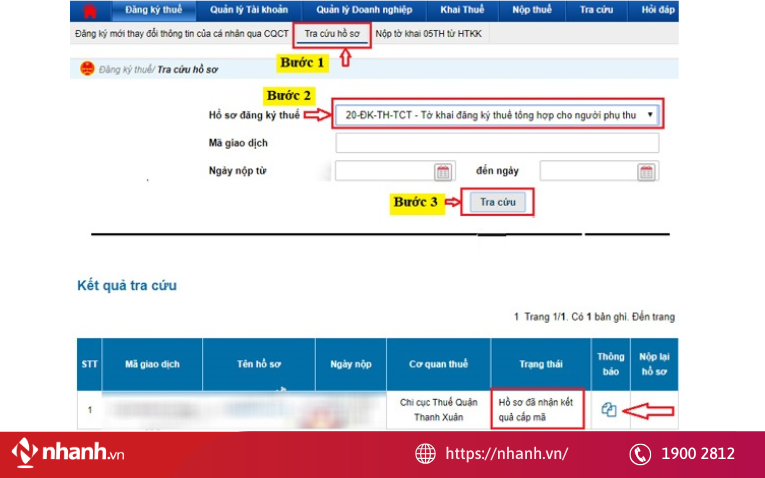 Tra cứu hồ sơ đăng ký thuế