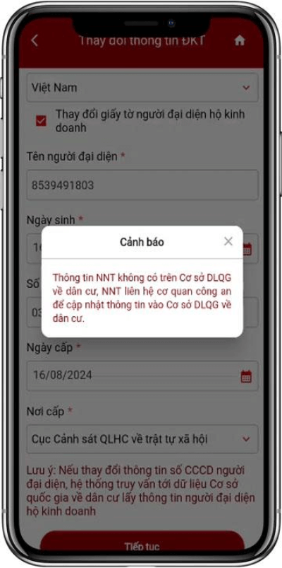 Trường hợp không nhận được thông tin từ Cơ sở DLQG về dân cư