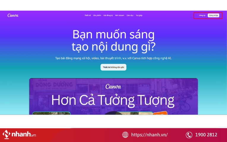 Vào Canva để đăng nhập/đăng ký