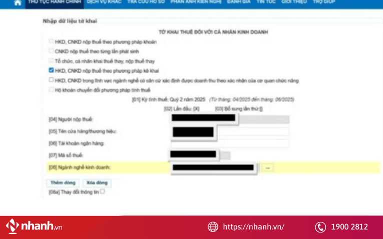 Hướng dẫn kê khai thuế hộ kinh doanh trên Cổng Dịch vụ công về thuế