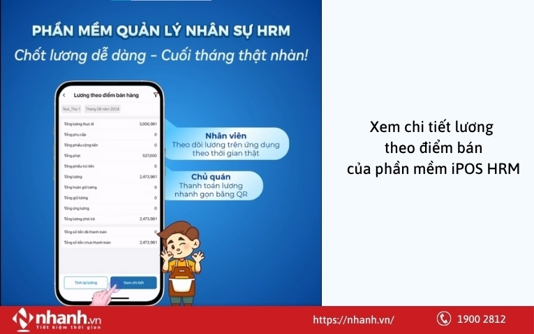 Xem chi tiết lương theo điểm bán của phần mềm iPOS HRM