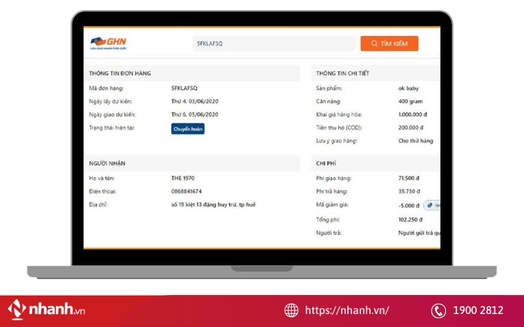 Xem chi tiết thông tin đơn hàng