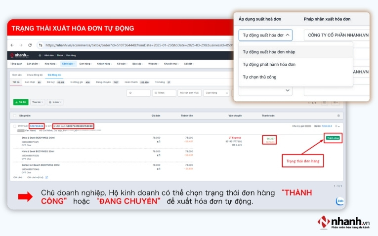 Xuất hóa đơn tự động theo trạng thái đơn hàng