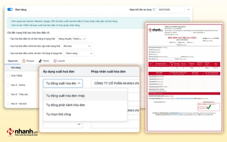 Xuất hóa đơn điện tử tự động theo trạng thái đơn hàng