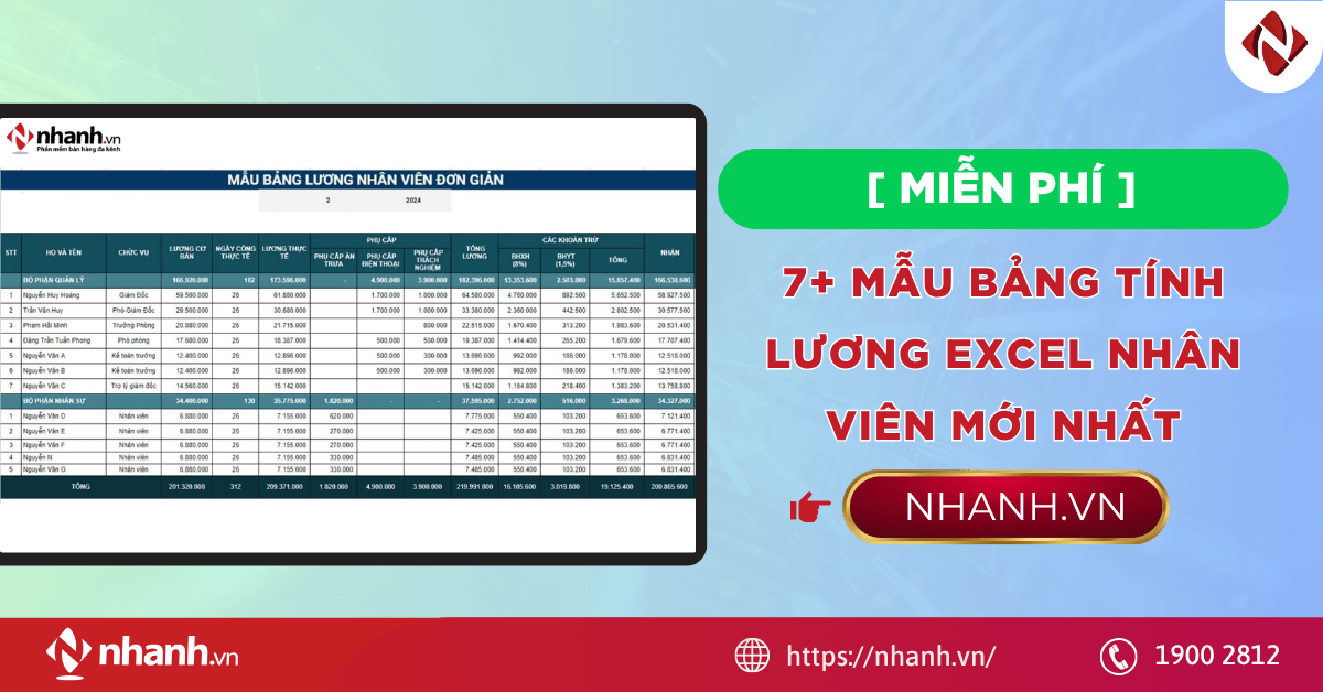 [ Miễn Phí ] 7+ Mẫu bảng tính lương Excel nhân viên mới nhất