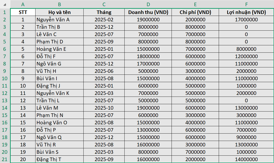 Mẫu báo cáo doanh thu chi phí hàng tháng bằng Excel