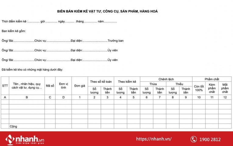 Biên bản kiểm kê hàng hóa