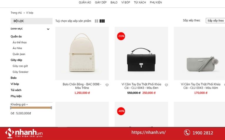 Bộ lọc chi tiết của mẫu website