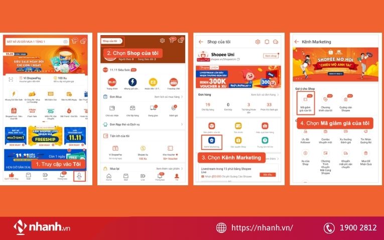 Bước 1: Cách tạo mã giảm giá ngay trên Ứng dụng Shopee