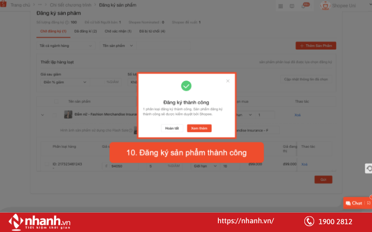 Bước 10: Đăng ký thành công