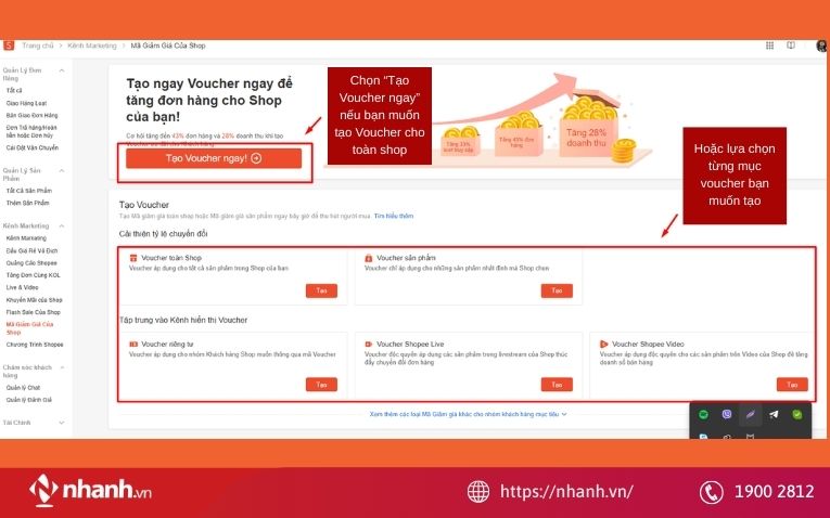 Bước 2: Cách tạo mã giảm giá trên Kênh Người Bán Shopee