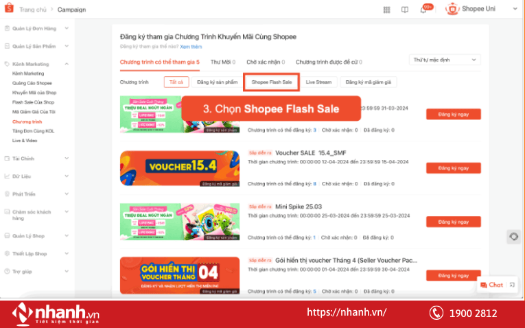 Bước 3: Chọn bộ lọc chương trình Shopee Flash Sale