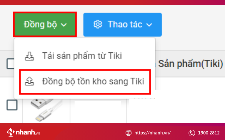 Đồng bộ kho hàng Tiki