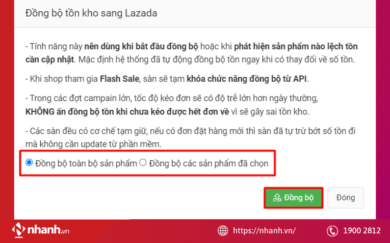 Cách đồng bộ kho hàng Lazada