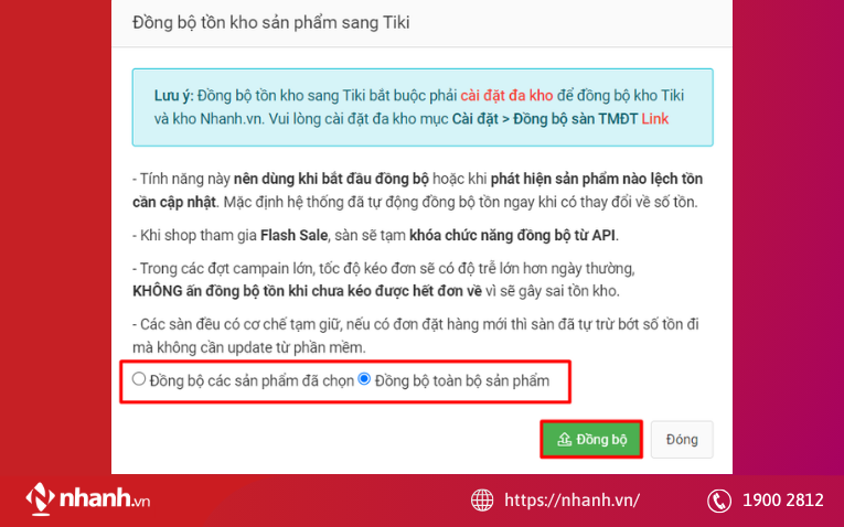 Đồng bộ kho hàng Tiki