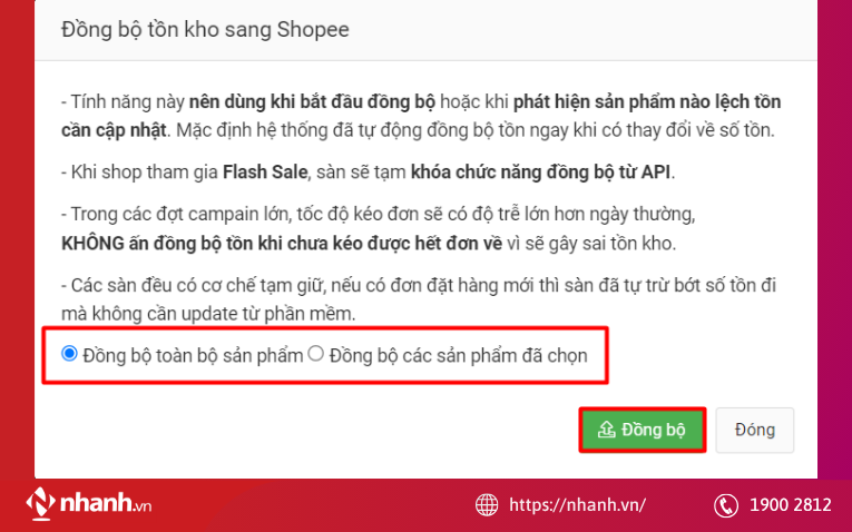 Cách đồng bộ kho hàng Shopee
