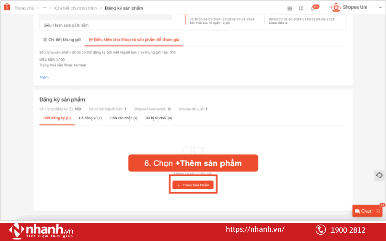 Bước 6: Tại tab Chờ đăng ký, chọn +Thêm Sản phẩm để bắt đầu đăng ký sản phẩm