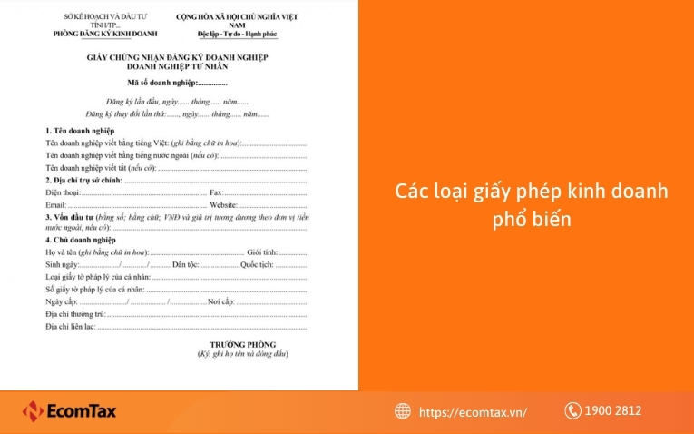 Các loại giấy phép kinh doanh phổ biến