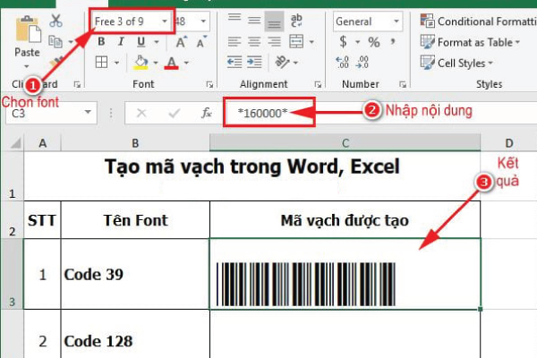 Cách tạo mã vạch bằng Excel