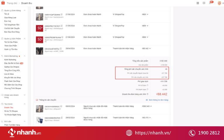 Đối với các đơn hàng Chưa thanh toán