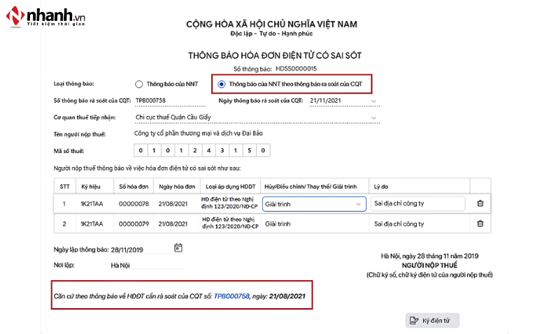 Cách xử lý sai sót hóa đơn chưa gửi người mua hoặc sai nhỏ