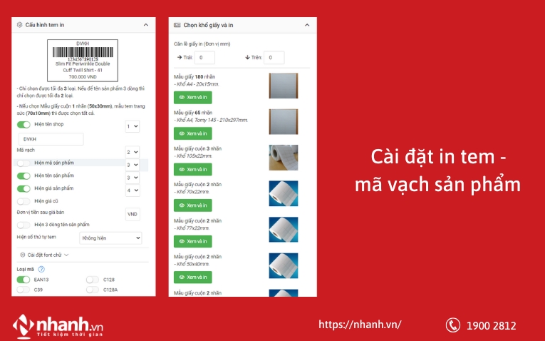 Cài đặt in tem - mã vạch sản phẩm của phần mềm Nhanh.POS
