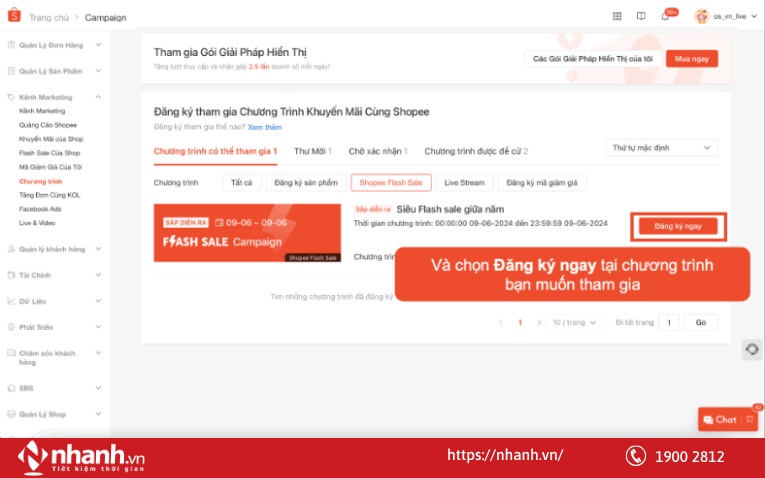 chọn Đăng ký ngay tại chương trình bạn muốn tham gia