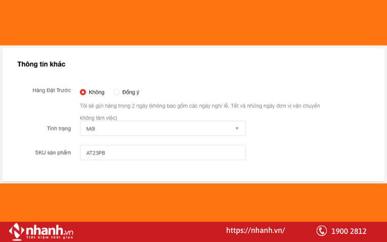 Chọn mục Thông tin khác ở cuối trang sản phẩm của Shopee. Khi đó bạn sẽ nhìn thấy ô trống để điền SKU