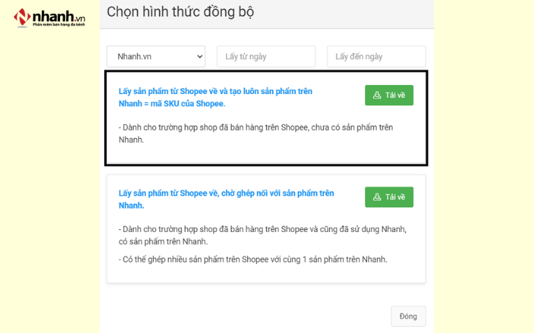 Đã có sản phẩm trên sàn và chưa có sản phẩm trên Nhanh.vn