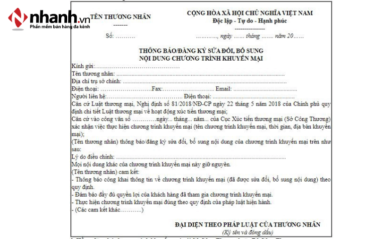 Đăng ký khuyến mãi với Sở Công Thương