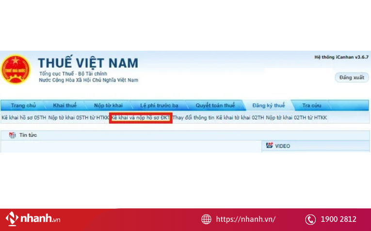 Đăng ký online trên website Thuế điện tử