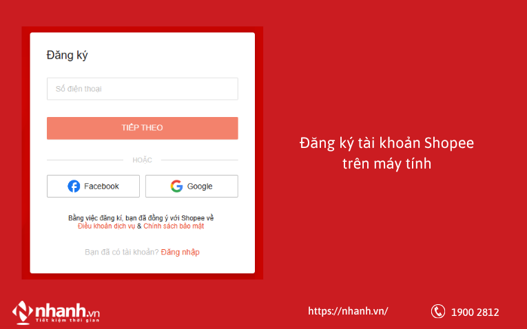 Đăng ký tài khoản Shopee trên máy tính