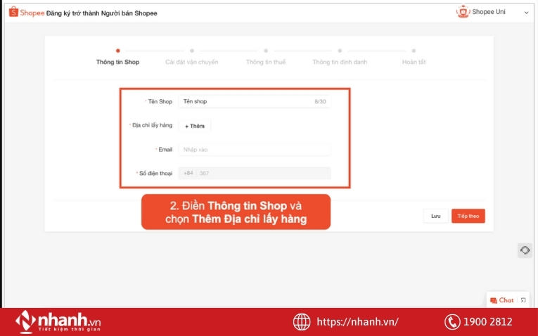 Điền thông tin shop