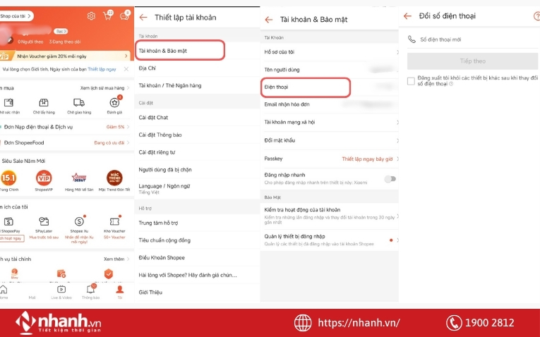Đổi số điện thoại trên tài khoản Shopee