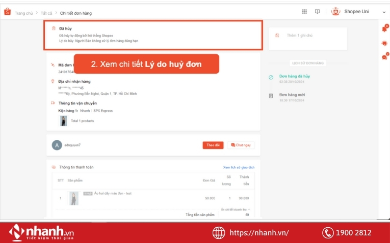 Đơn hàng bị huỷ tự động